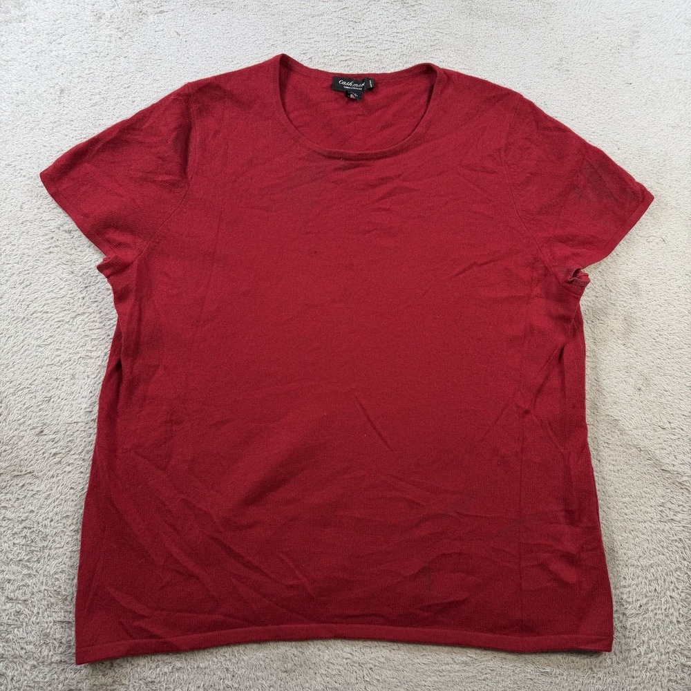 Lord & Taylor Sweater Womens 1X Red 100% Cashmere Short Sleeve Shirt Crewneck